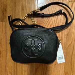 Tory Burch Bombe Round Logo Black Crossbody Bag NWT